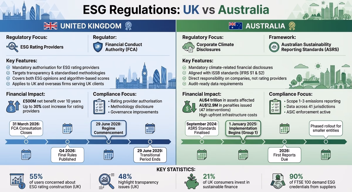UK vs Australia ESG Regulations Comparison: Key Differences and Timelines