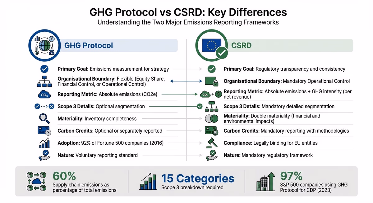GHG Protocol vs CSRD: Key Differences in Emissions Reporting Requirements