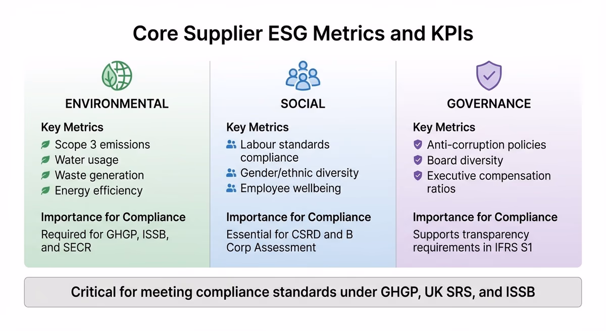 Core Supplier ESG Metrics by Category: Environmental, Social, and Governance